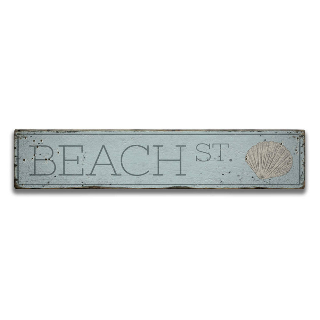 Seashell Beach Street Rustic Wood Sign