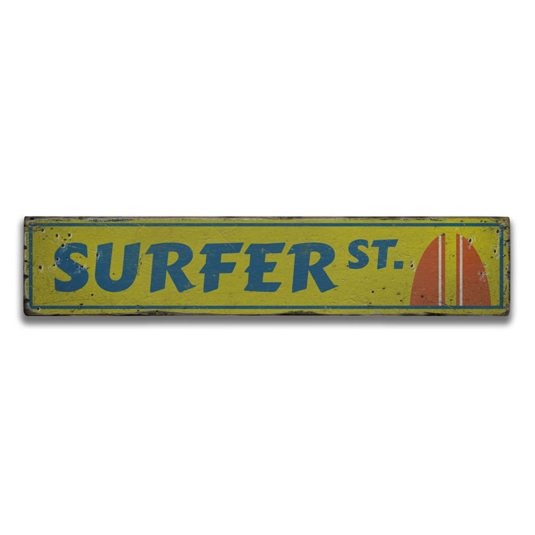 Surfer Street Rustic Wood Sign