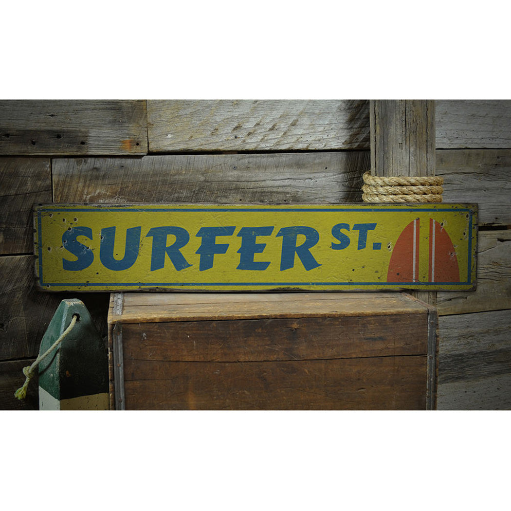 Surfer Street Rustic Wood Sign