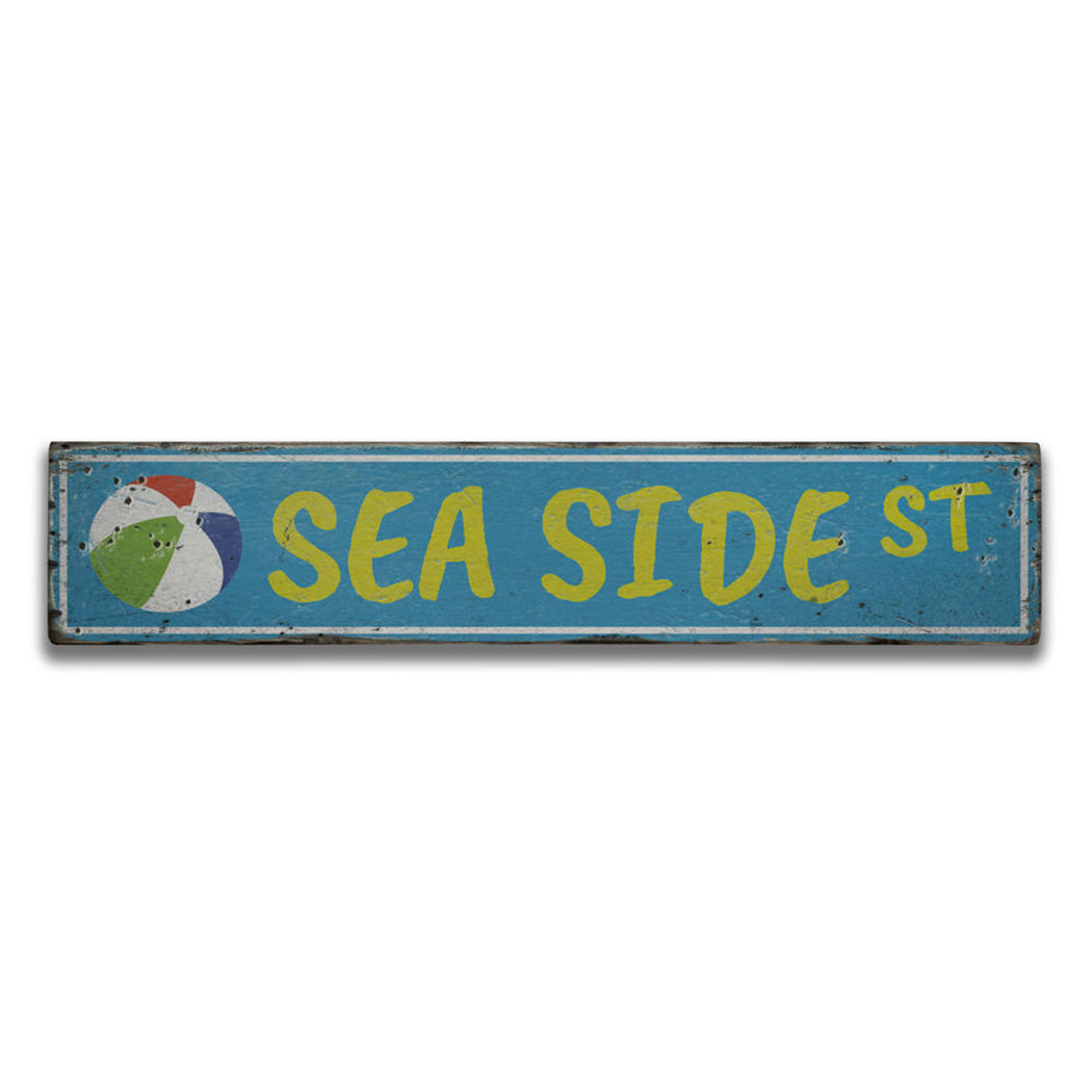 Seaside Street Rustic Wood Sign