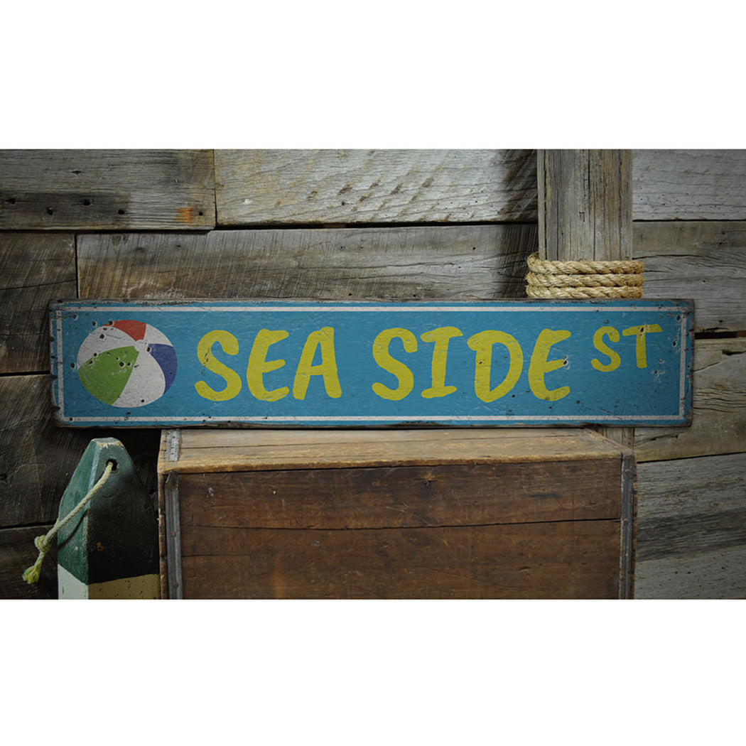 Seaside Street Rustic Wood Sign