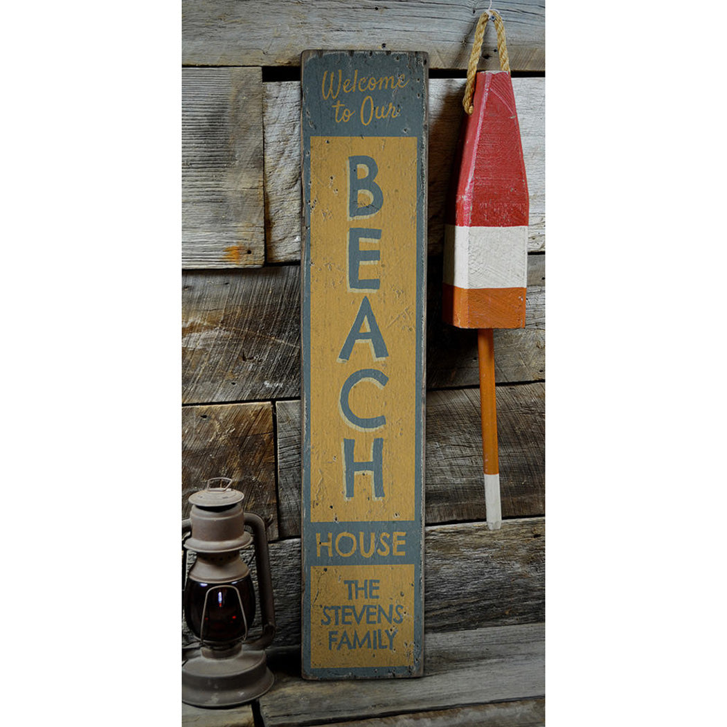 Welcome to our Beach House Vertical Rustic Wood Sign