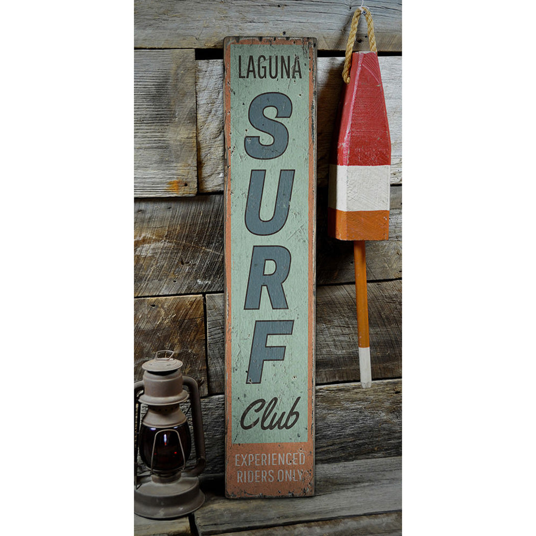 Surf Club Vertical Rustic Wood Sign