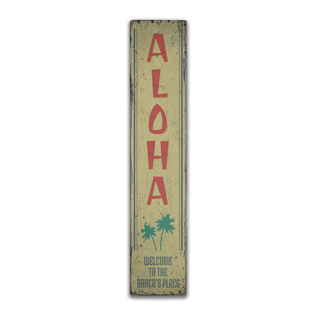 Aloha Vertical Rustic Wood Sign