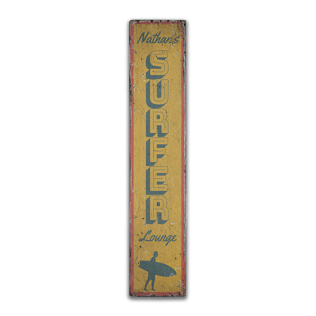 Surfer Lounge Vertical Rustic Wood Sign