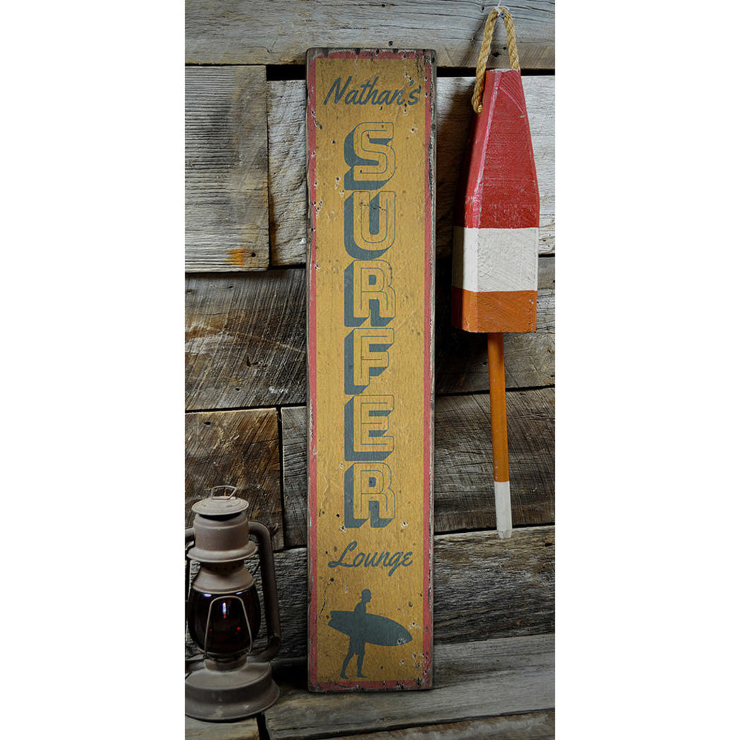 Surfer Lounge Vertical Rustic Wood Sign