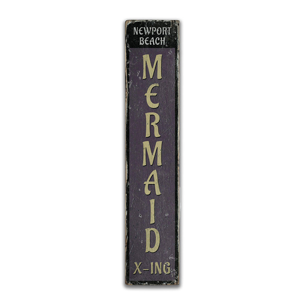 Mermaid Crossing Vertical Rustic Wood Sign