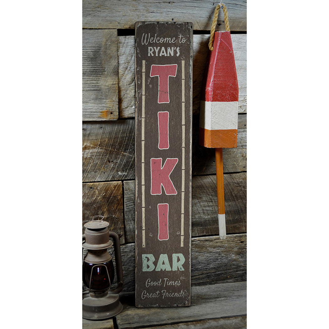 Tiki Bar Vertical Welcome Rustic Wood Sign