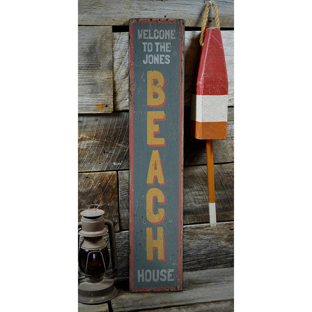 Family Beach House Welcome Vertical Rustic Wood Sign