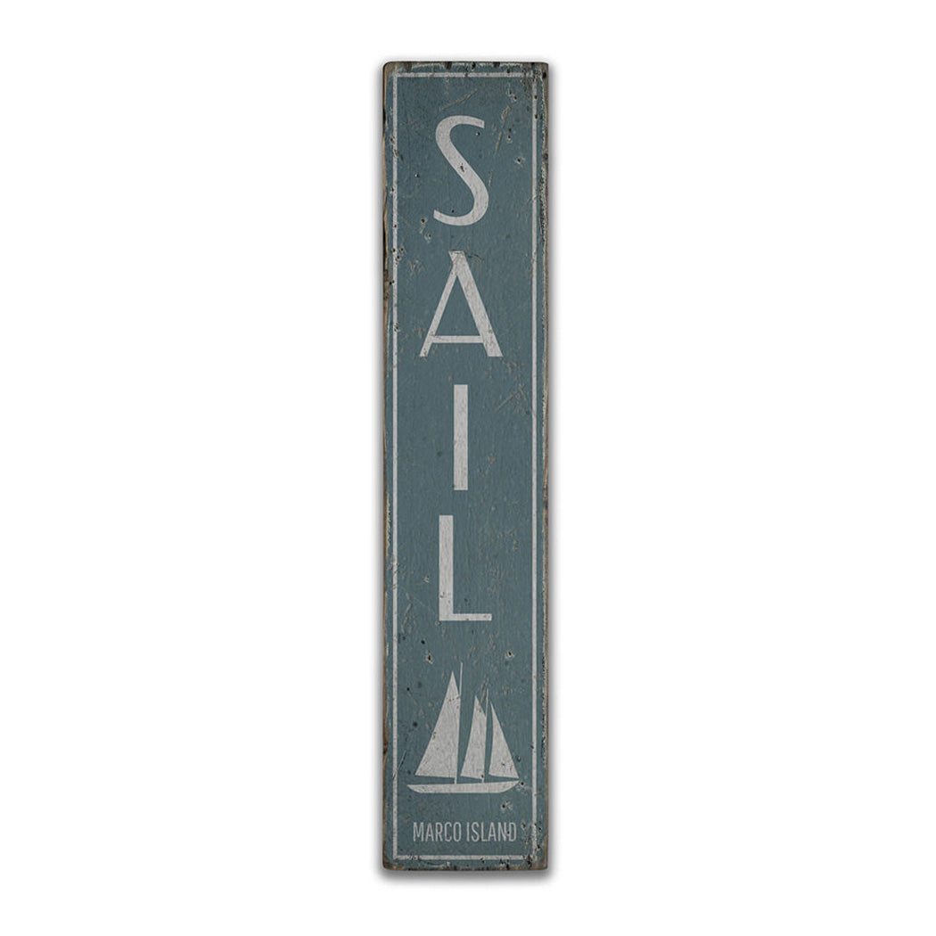 Sail Vertical Rustic Wood Sign