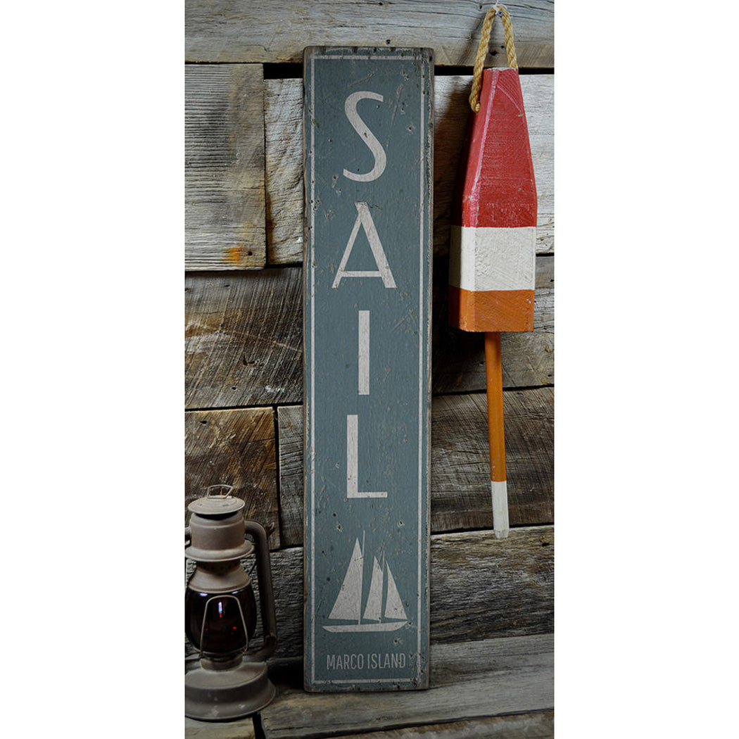 Sail Vertical Rustic Wood Sign