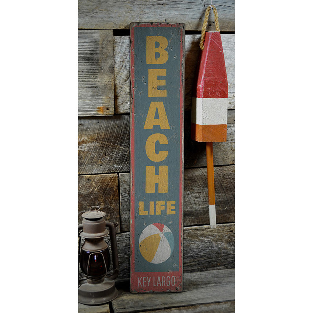 Beach Life Vertical Rustic Wood Sign