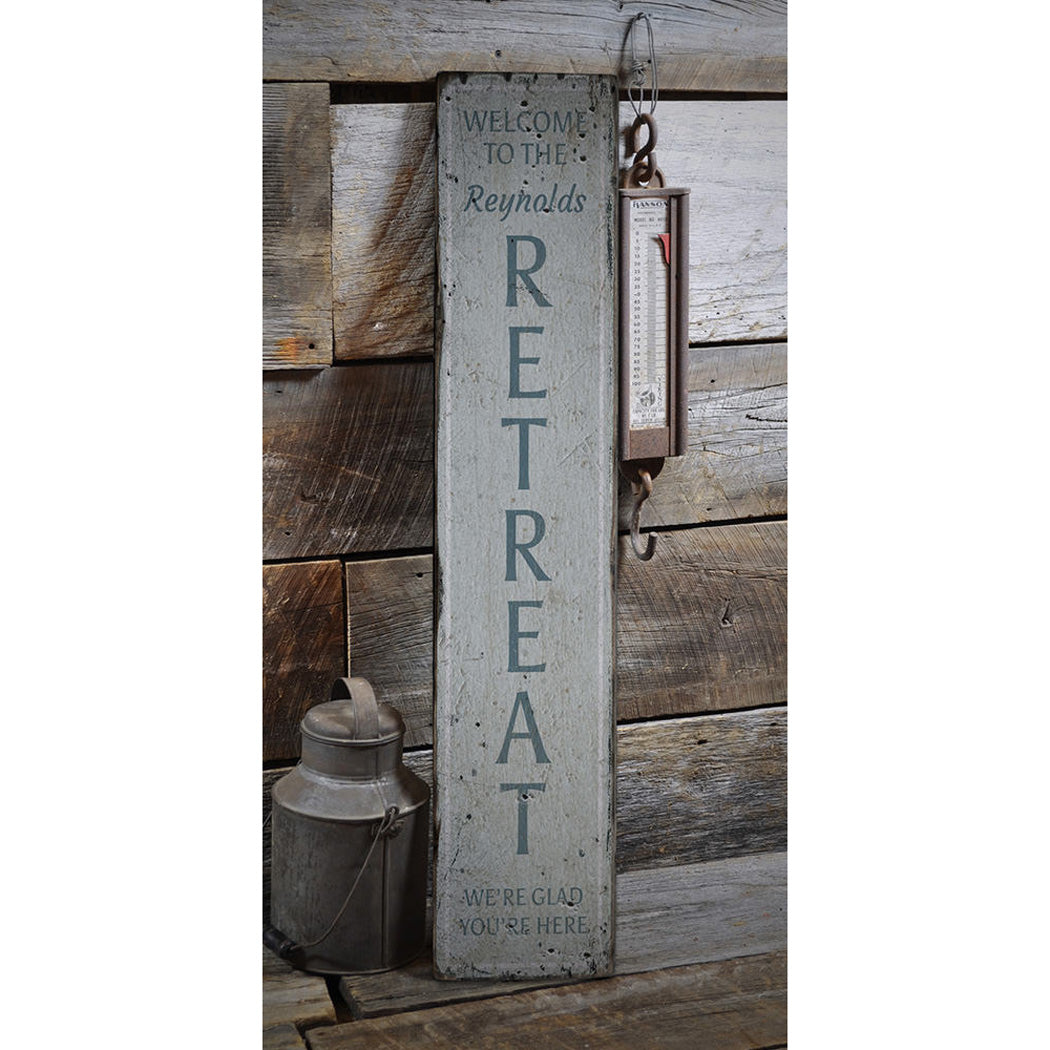 Family Retreat Vertical Rustic Wood Sign