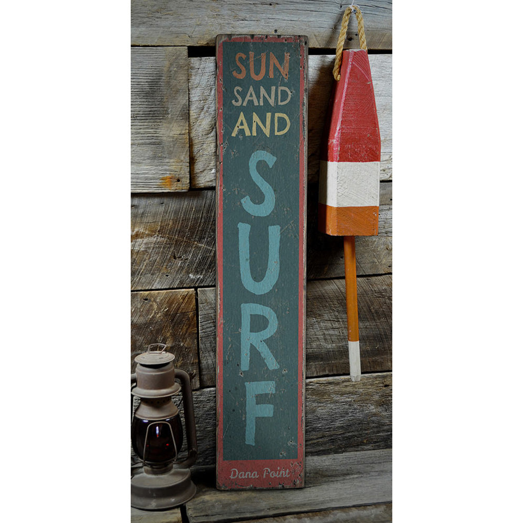 Sun Sand and Surf Vertical Rustic Wood Sign