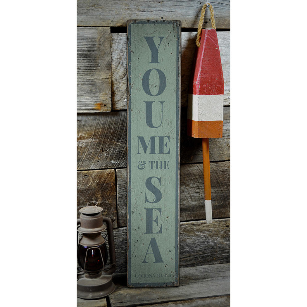 You Me & The Sea Vertical Rustic Wood Sign