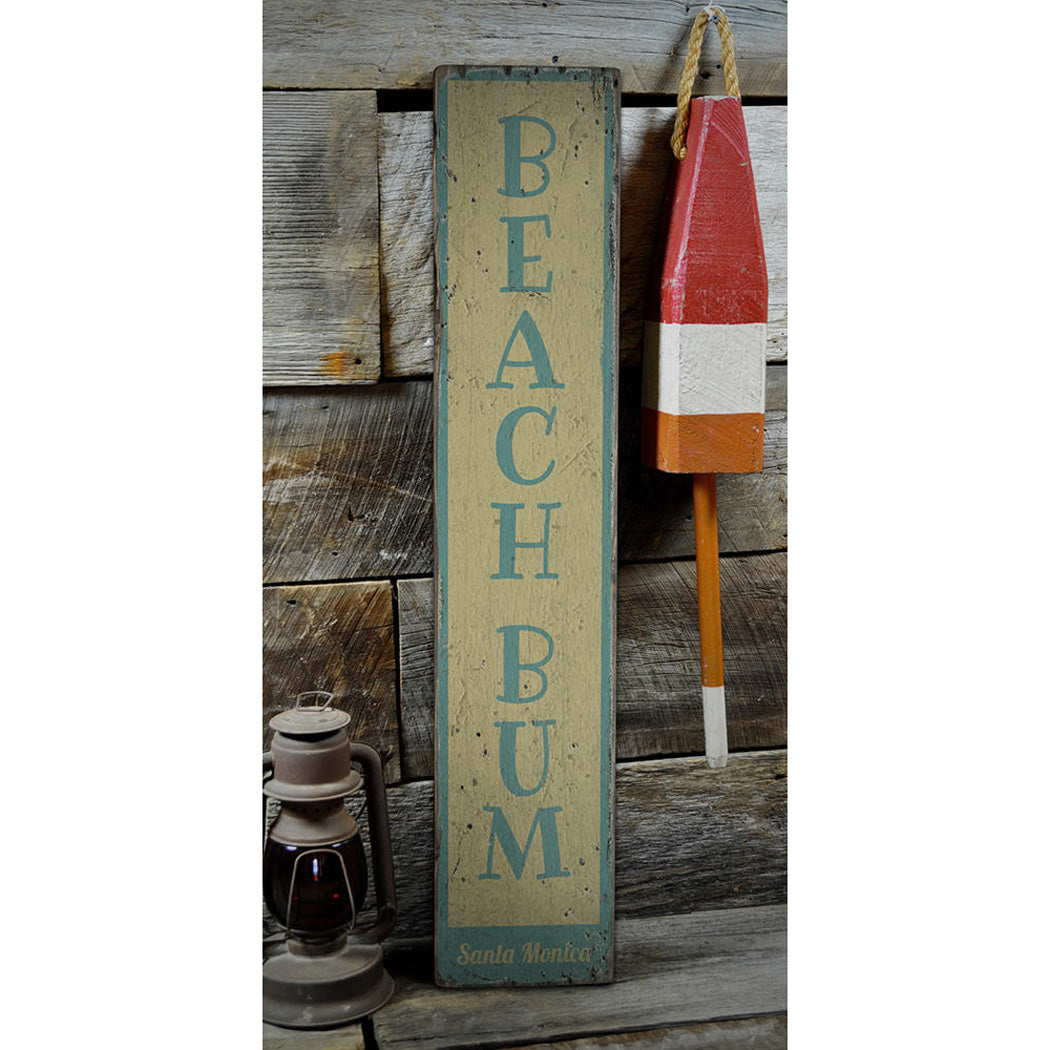 Beach Bum Vertical Rustic Wood Sign