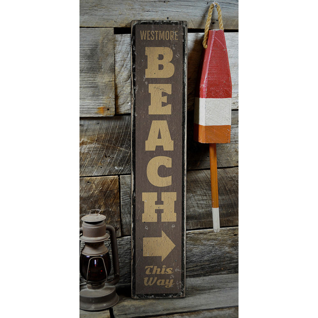 Beach This Way Vertical Rustic Wood Sign