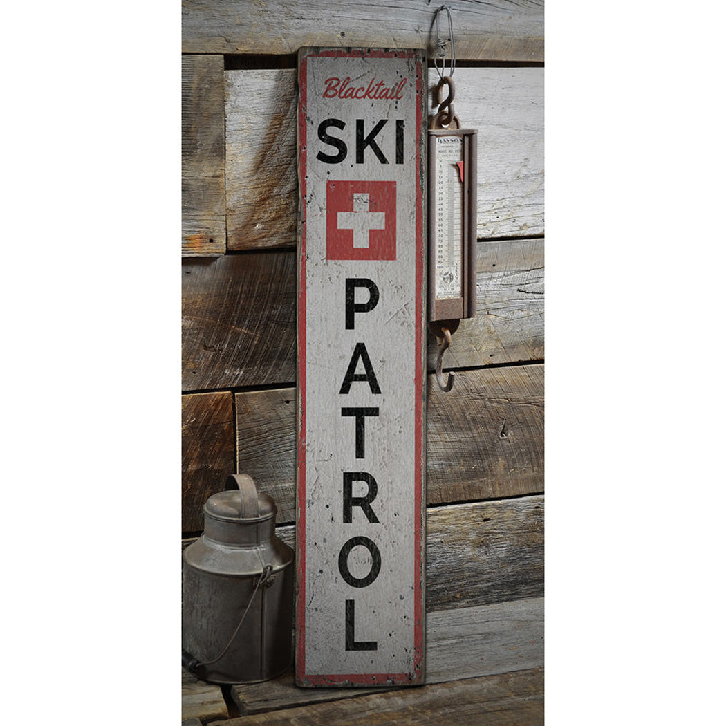 Ski Patrol Vertical Rustic Wood Sign