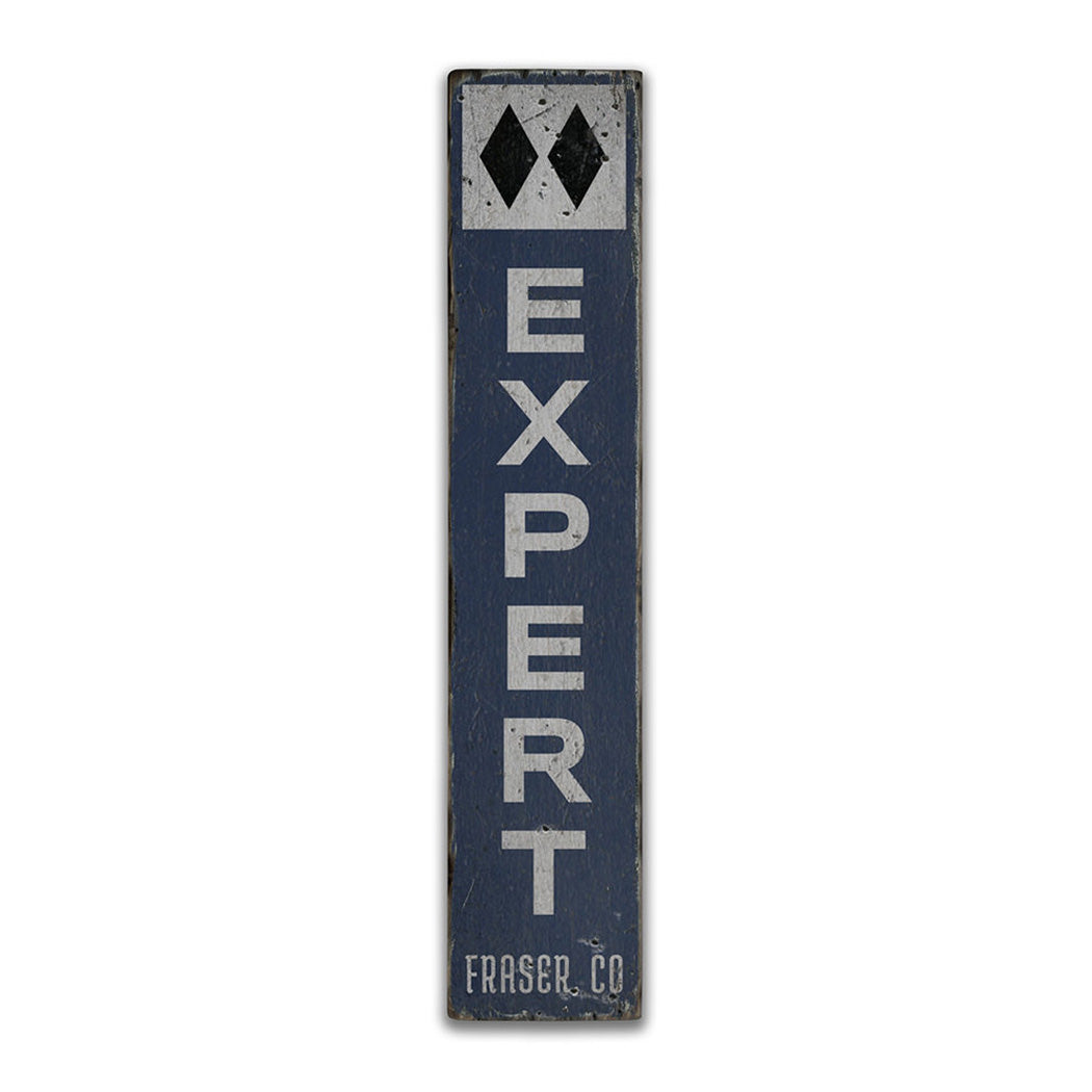 Expert Ski Vertical Rustic Wood Sign