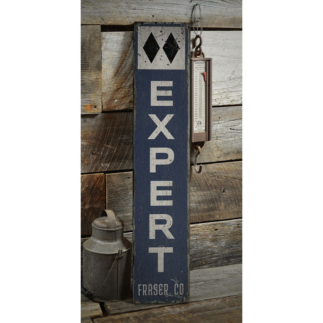 Expert Ski Vertical Rustic Wood Sign