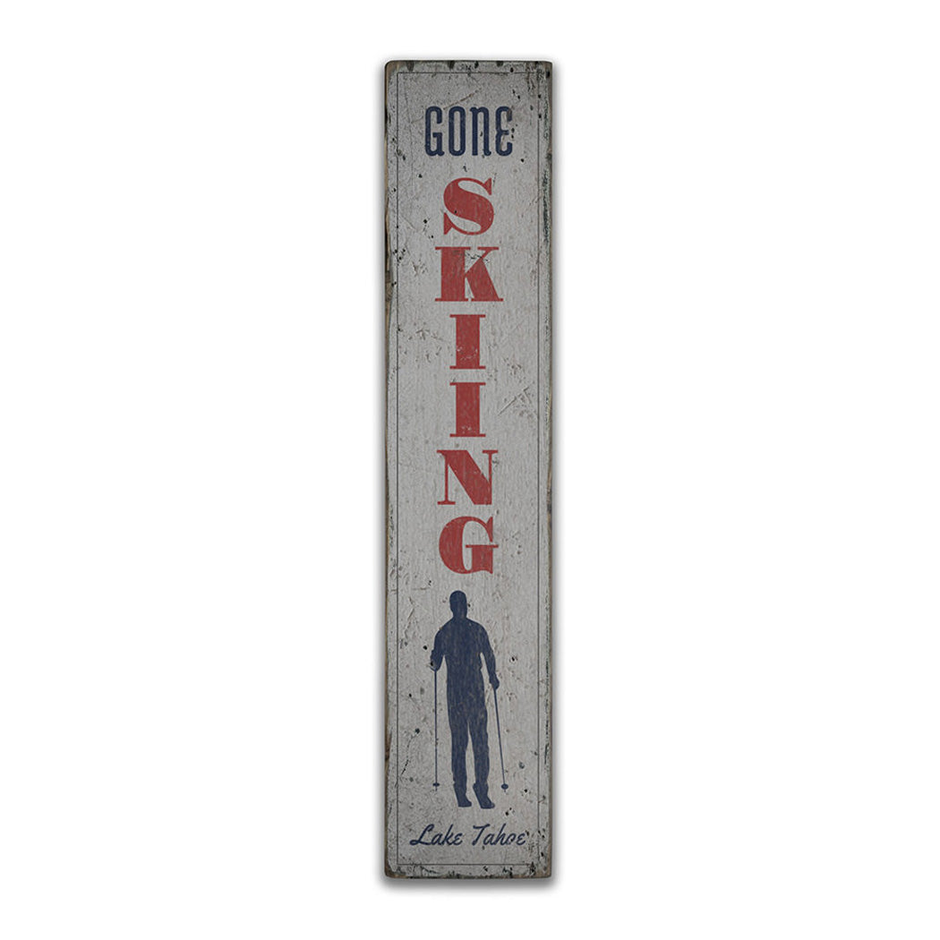 Skiing Vertical Rustic Wood Sign