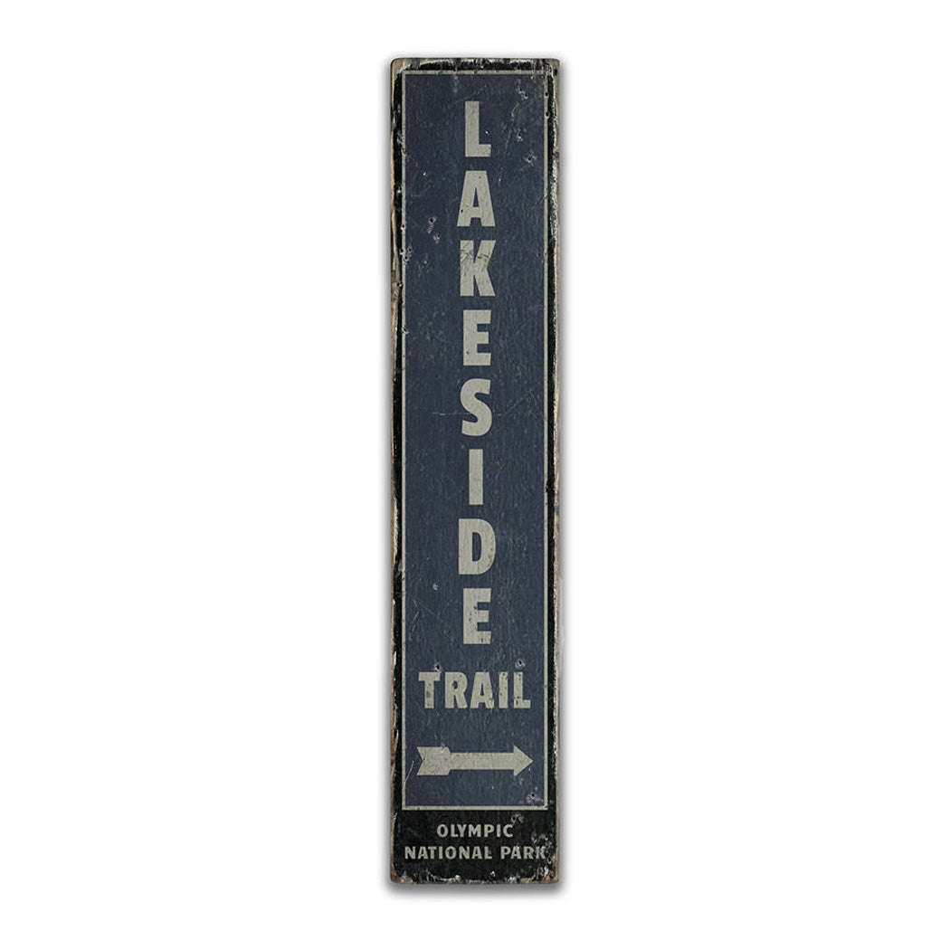 Lakeside Trail Arrow Rustic Wood Sign