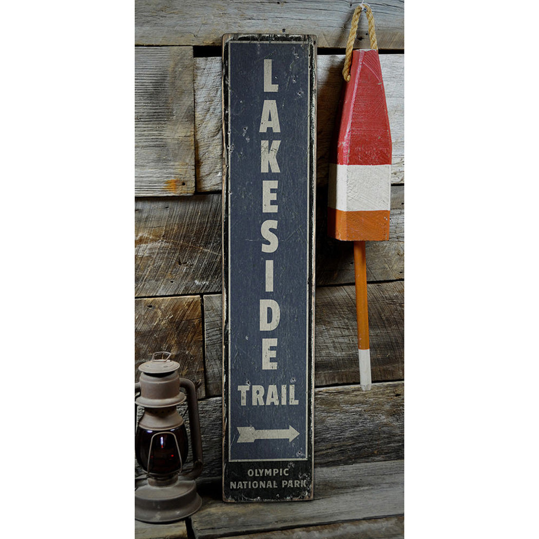 Lakeside Trail Arrow Rustic Wood Sign