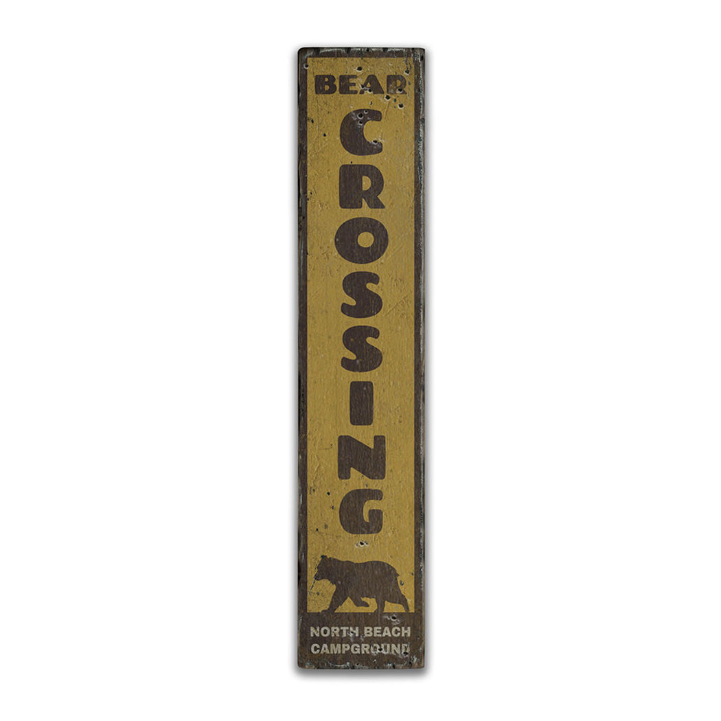 Bear Crossing Vertical Rustic Wood Sign