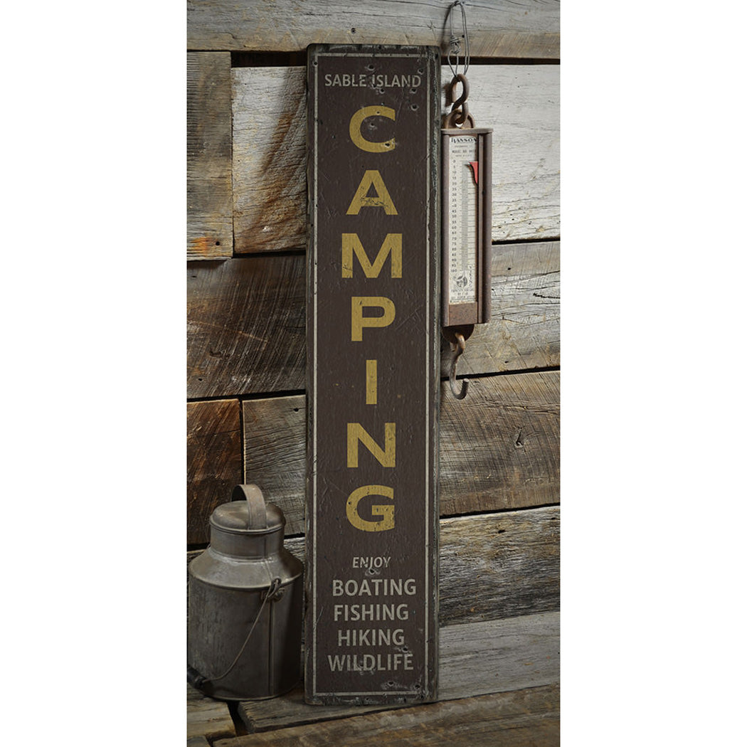 Camping Vertical Rustic Wood Sign