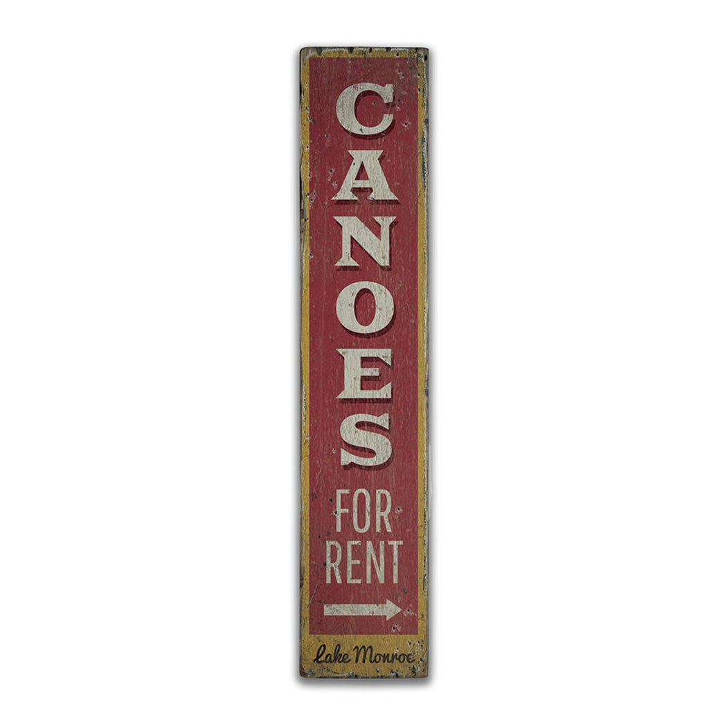 Canoes for Rent Arrow Vertical Rustic Wood Sign