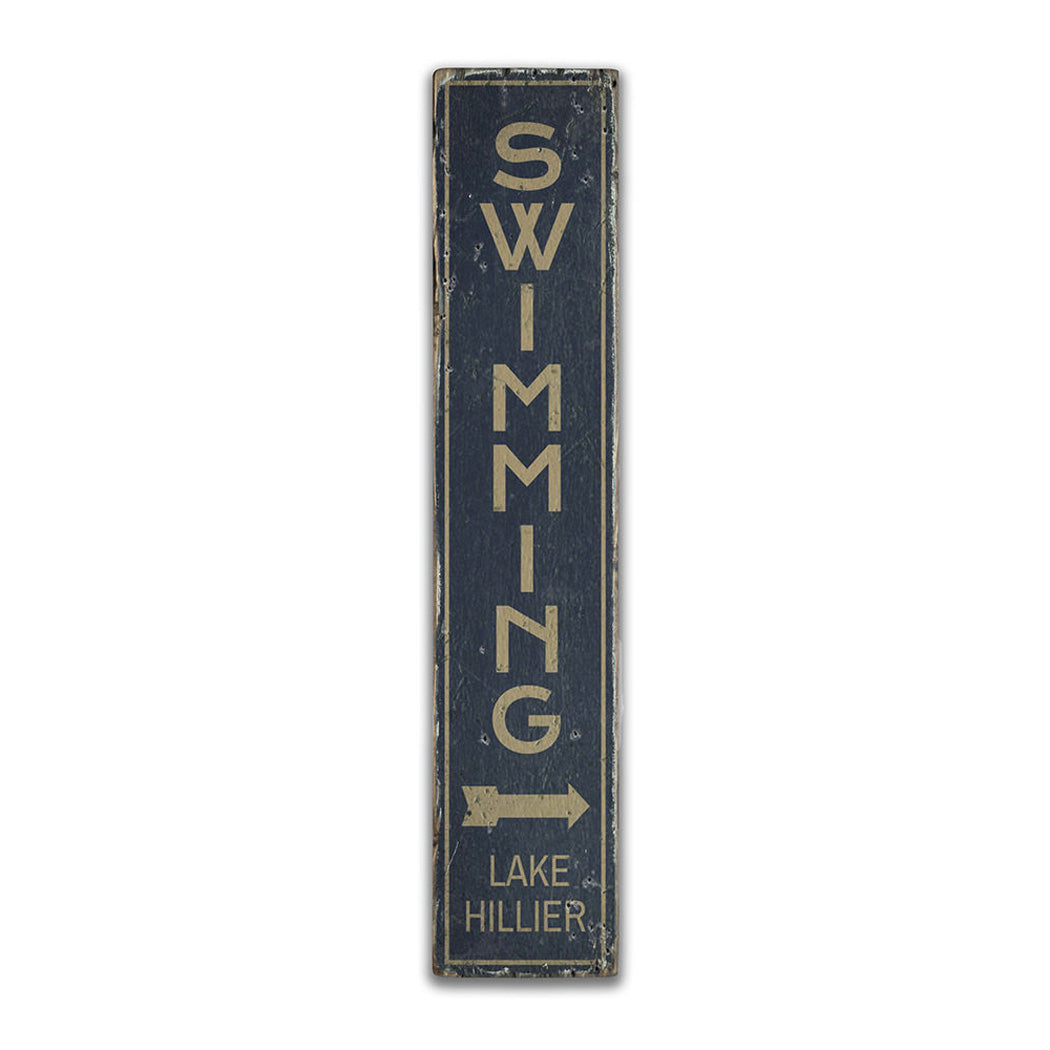 Swimming Vertical Rustic Wood Sign