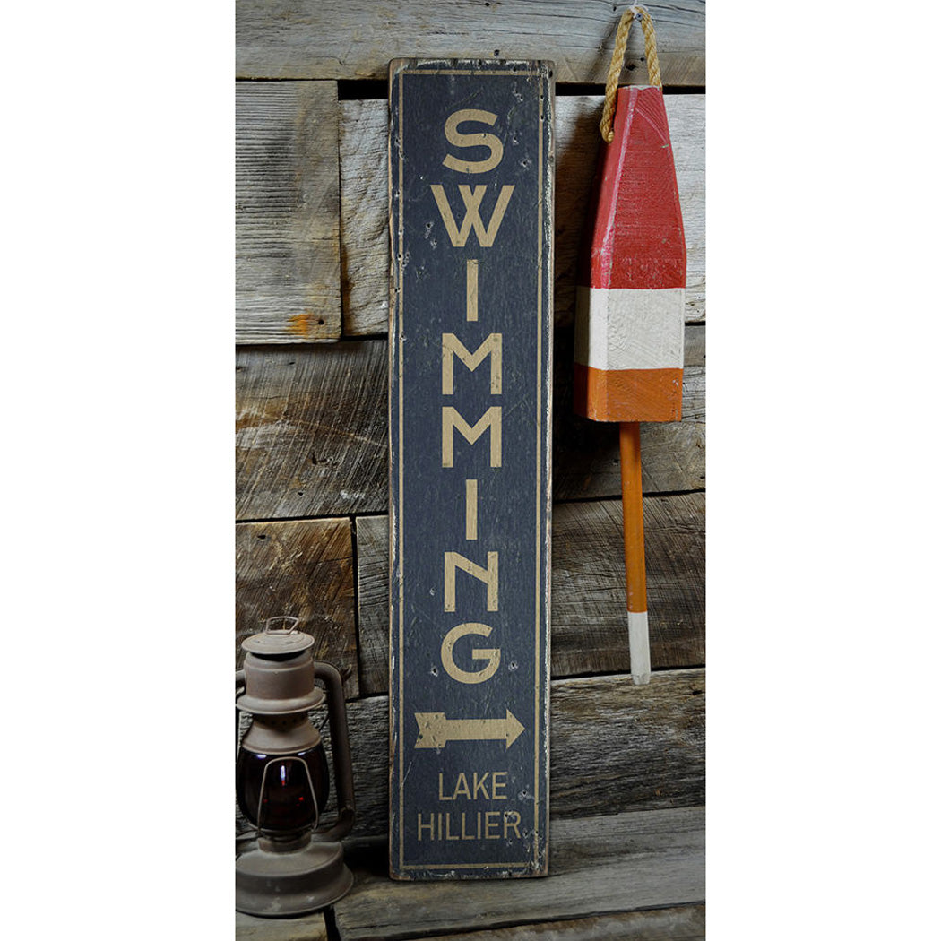 Swimming Vertical Rustic Wood Sign