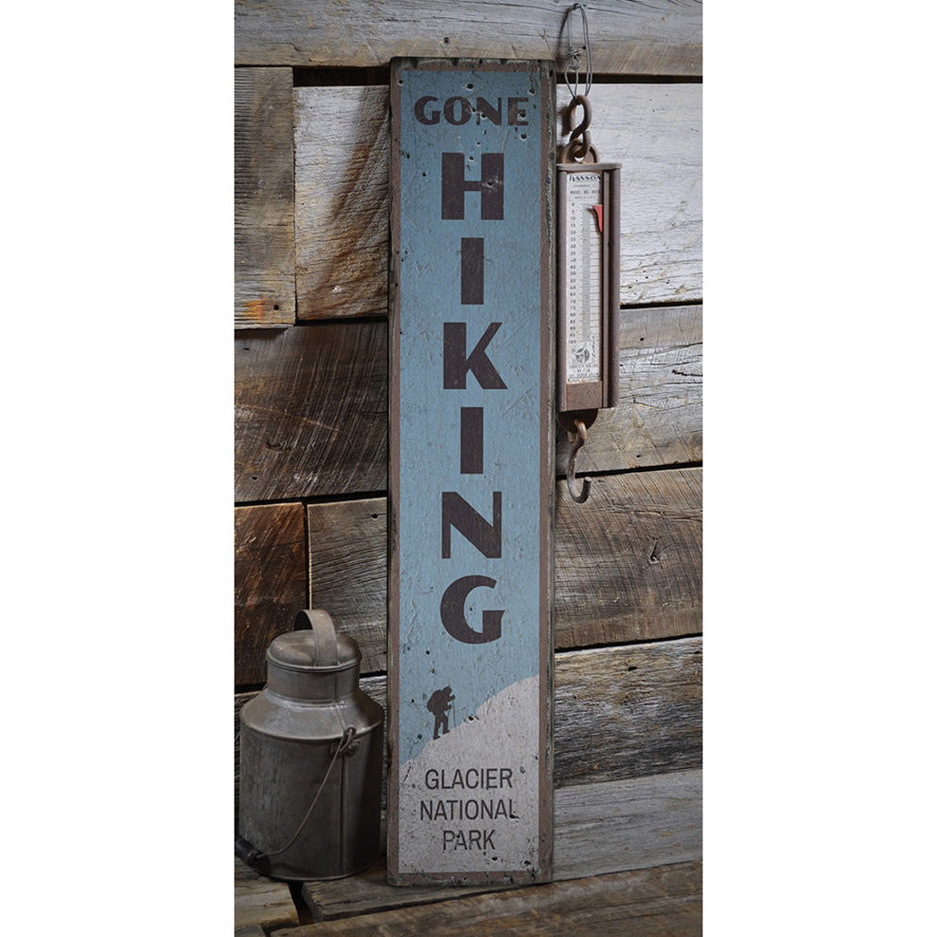 Gone Hiking Vertical Rustic Wood Sign