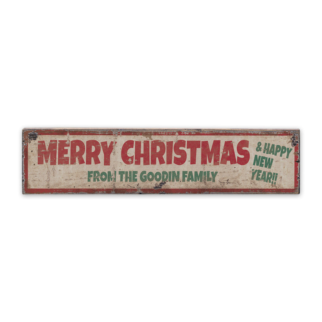 Merry Christmas And Happy New Year Rustic Wood Sign