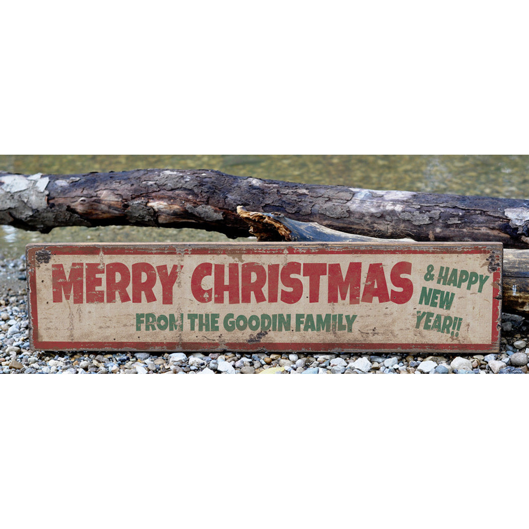 Merry Christmas And Happy New Year Rustic Wood Sign