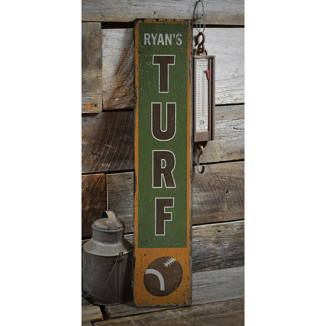 Football Turf Vertical Rustic Wood Sign