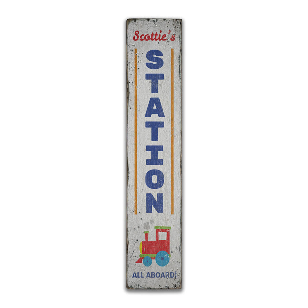 Train Station Vertical Rustic Wood Sign