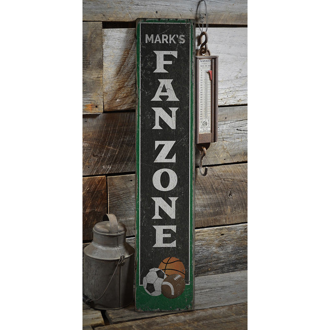 Fan Zone Vertical Rustic Wood Sign