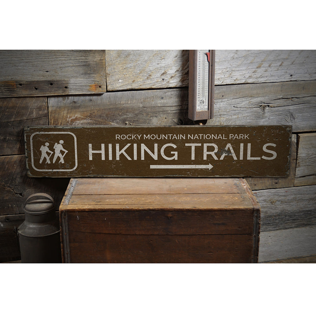 Hiking Trails Rustic Wood Sign