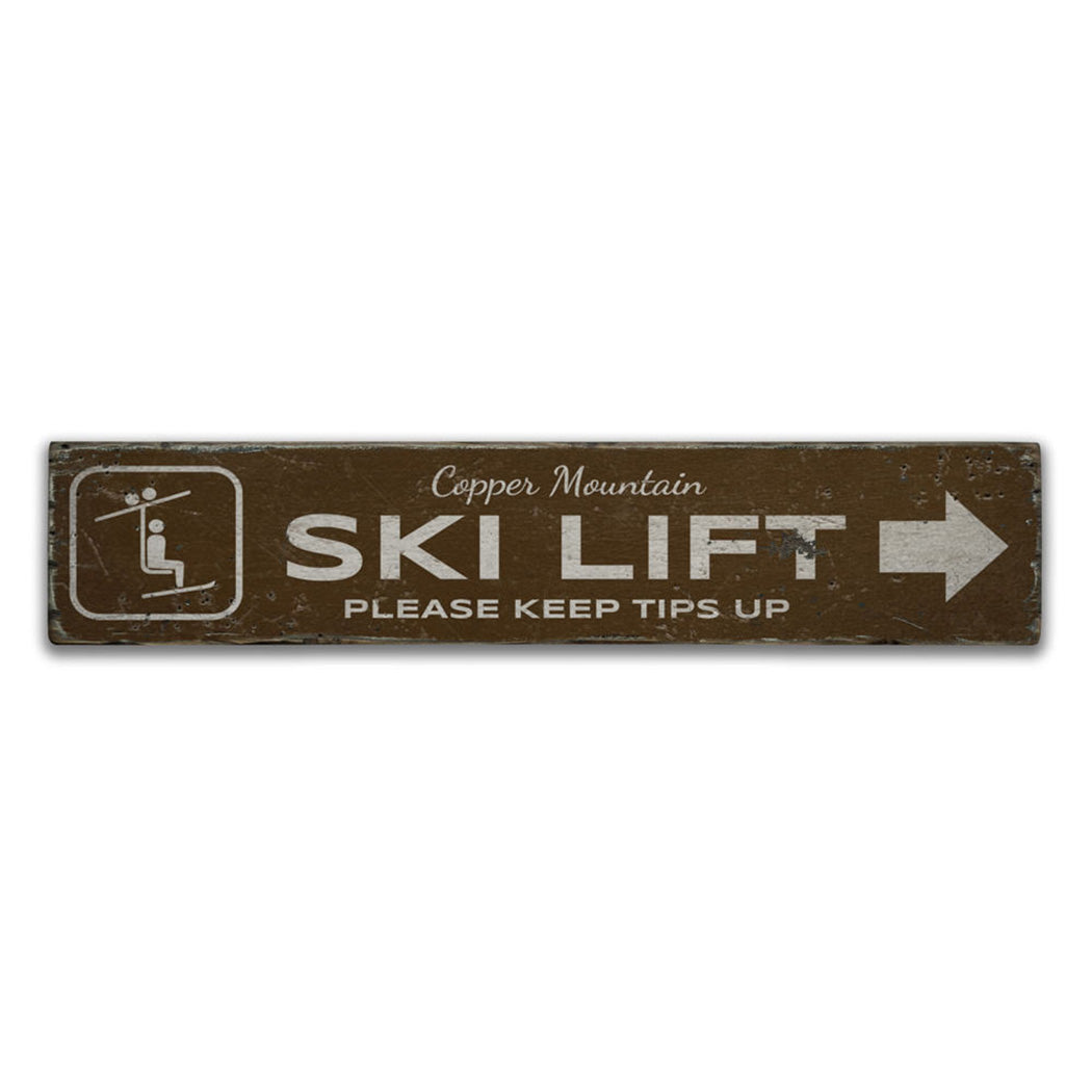 Ski Lift Directional Rustic Wood Sign