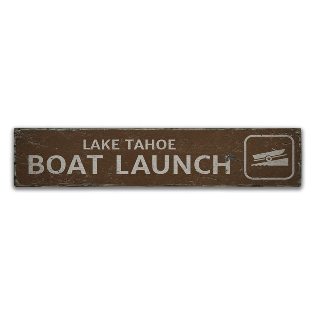 Boat Launch Lake Rustic Wood Sign