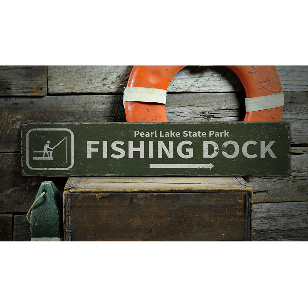 Fishing Dock Arrow Rustic Wood Sign