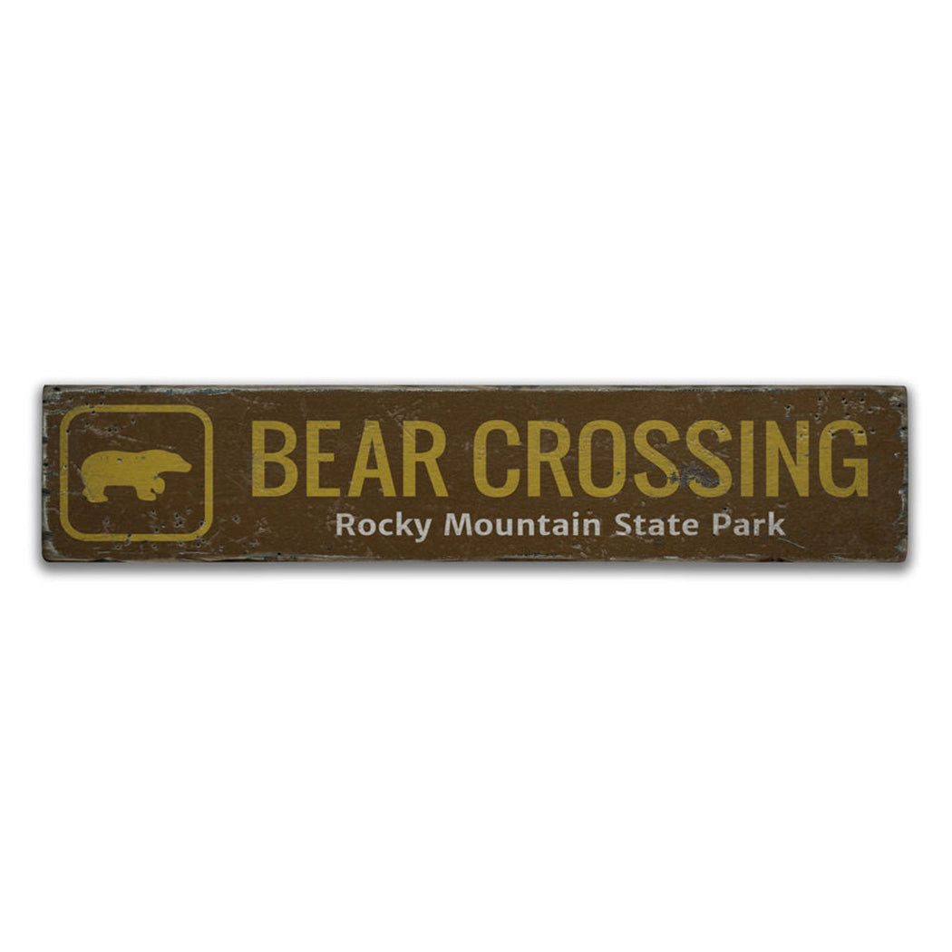 Bear Crossing Trail Rustic Wood Sign