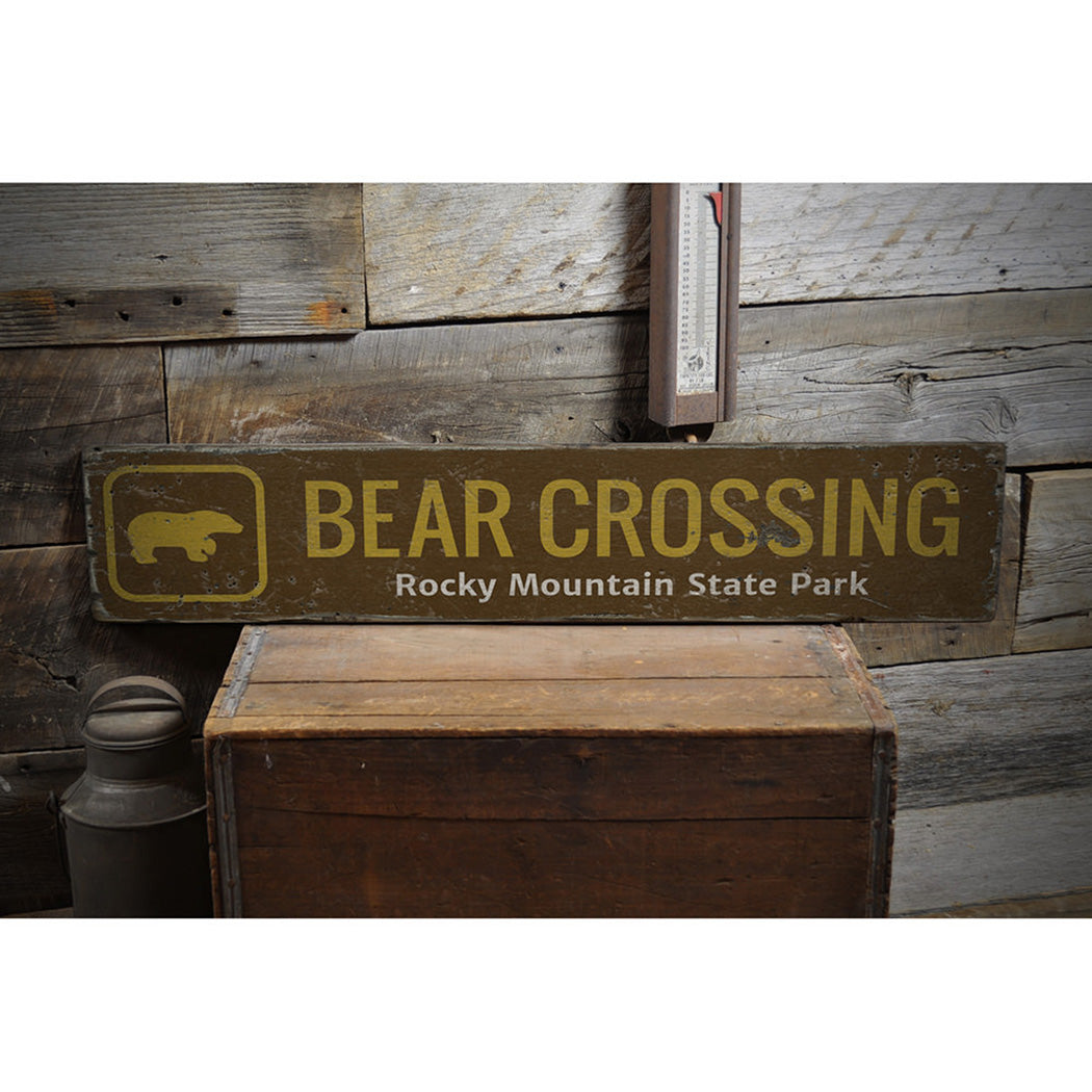 Bear Crossing Trail Rustic Wood Sign