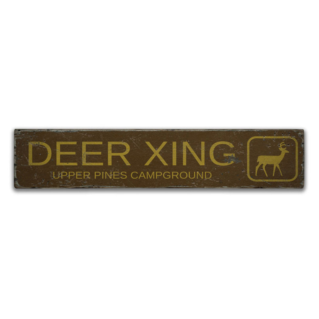 Deer Crossing Trail Rustic Wood Sign