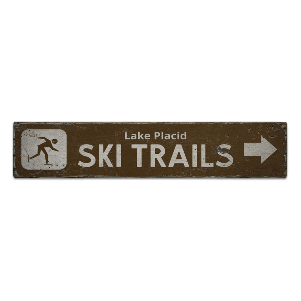 Ski Trails Arrow Rustic Wood Sign