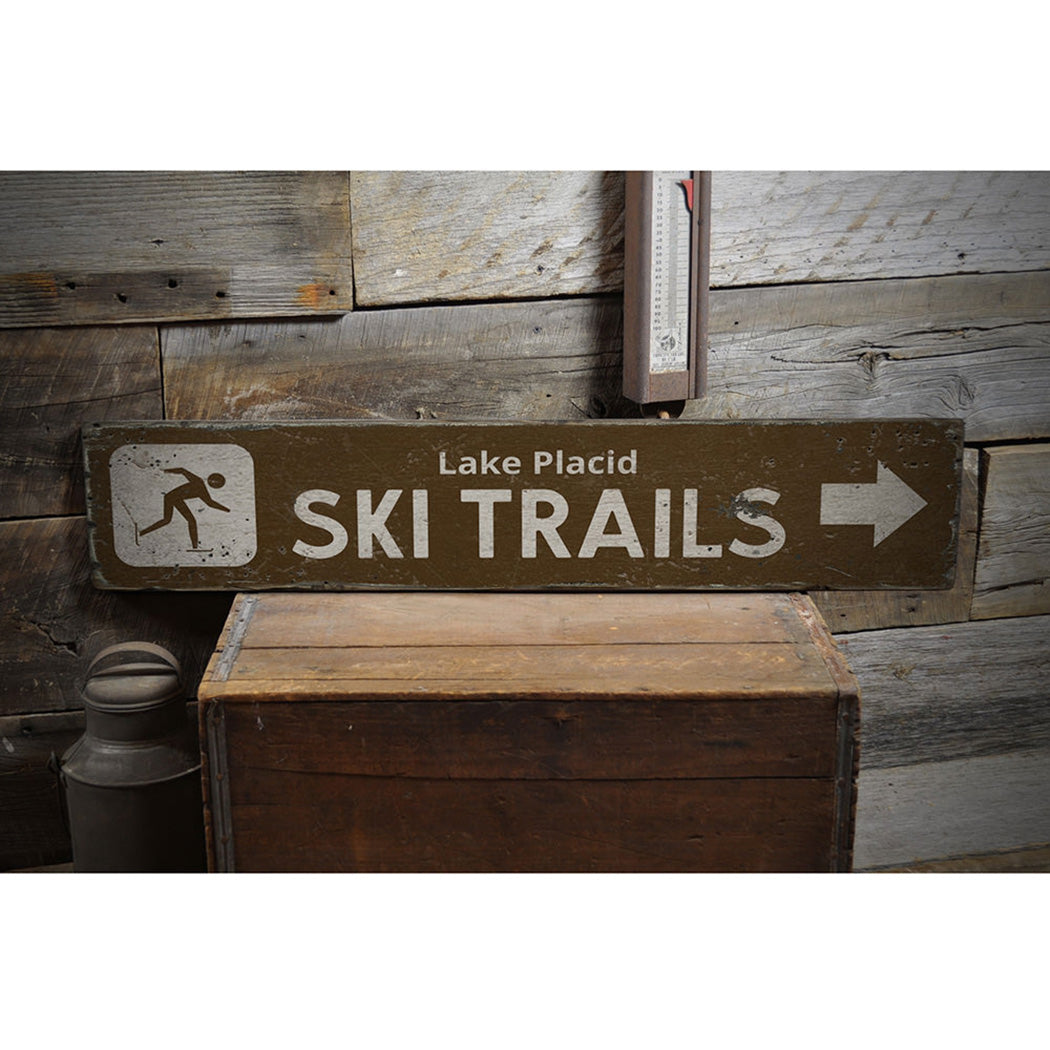 Ski Trails Arrow Rustic Wood Sign