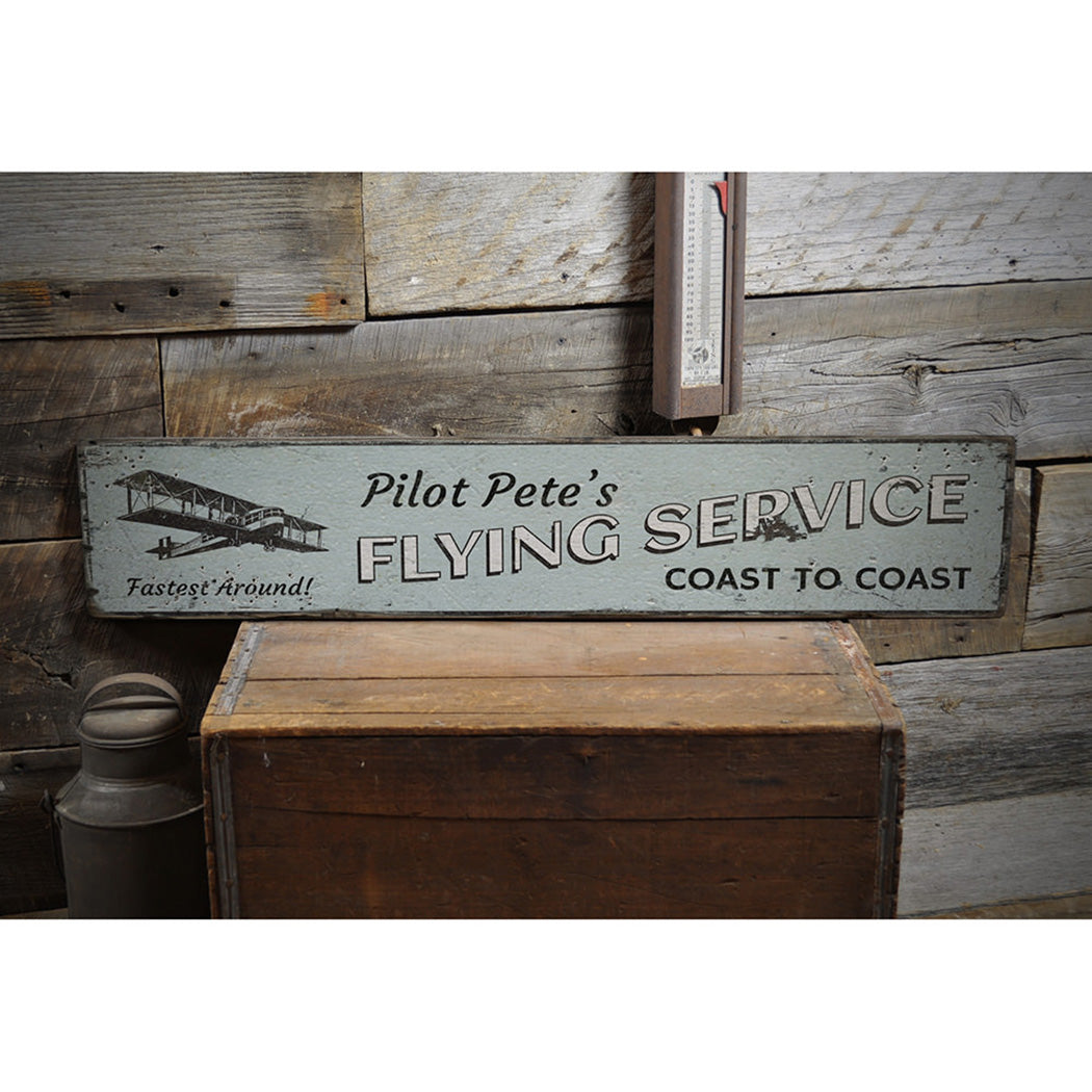 Coast to Coast Flying Service Rustic Wood Sign