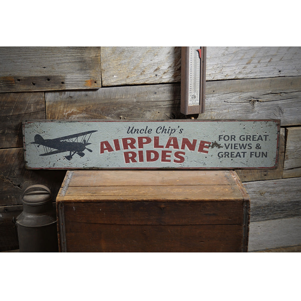 Pilot Airplane Rides Rustic Wood Sign