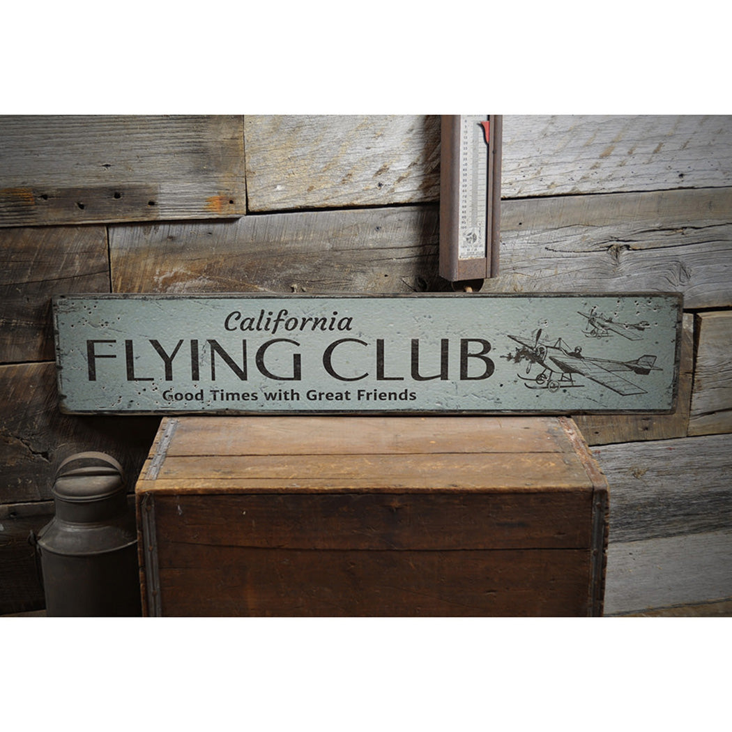 Flying Club Rustic Wood Sign